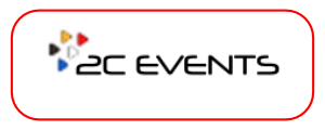 Logo de la société 2C EVENTS représente les symboles plays aux couleurs des Trois pays : France Allemagne et Suisse